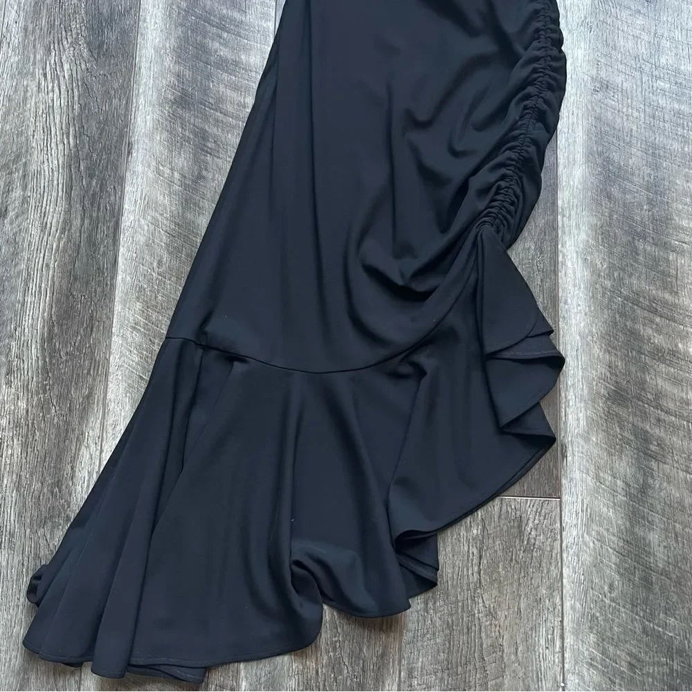 Vintage David Rodriguez Stunning Black Formal Dress Ruched Side Asymmetrical Hem - Picture 5 of 12